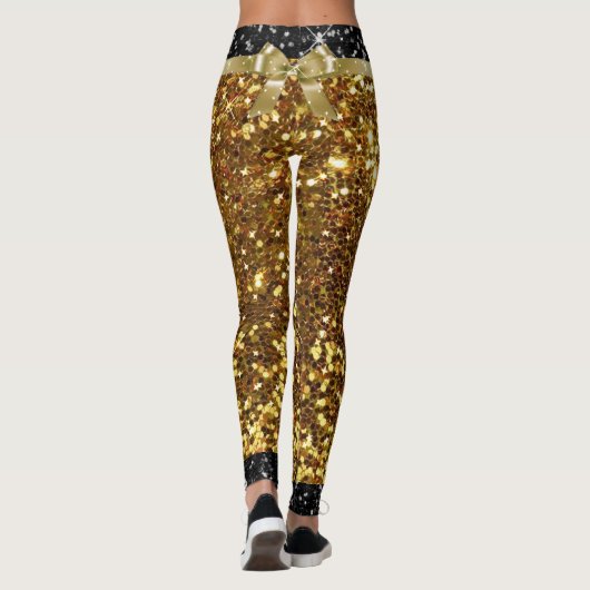 Glitzer-Leggings aus Gold und Schwarz-Imitat Leggings (Rückseite)