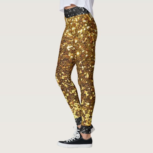 Glitzer-Leggings aus Gold und Schwarz-Imitat Leggings (Links)