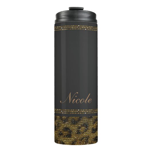 Glitzer Leopard Cheetah Print in Black & Gold-Folg Thermosbecher (Vorderseite)