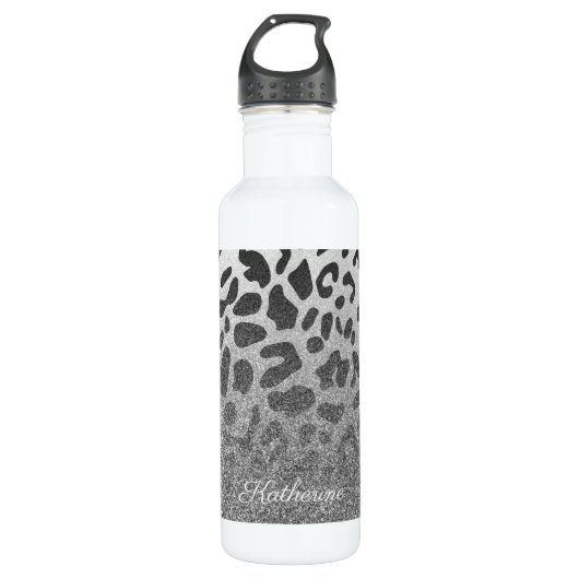 Glitzer-Leopard-Druck Edelstahlflasche (Vorderseite)