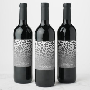 Glitzer-Leopard-Druck Weinetikett