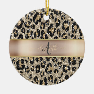 Glitzer Leopard Muster Monogram Keramik Ornament