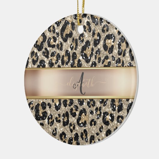 Glitzer Leopard Muster Monogram Keramik Ornament (Links)