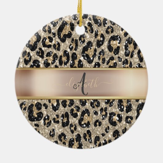 Glitzer Leopard Muster Monogram Keramik Ornament (Hinten)