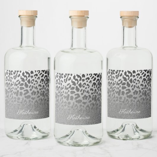 Glitzer Leopard Print Alkoholflaschenetikett (Flaschen)