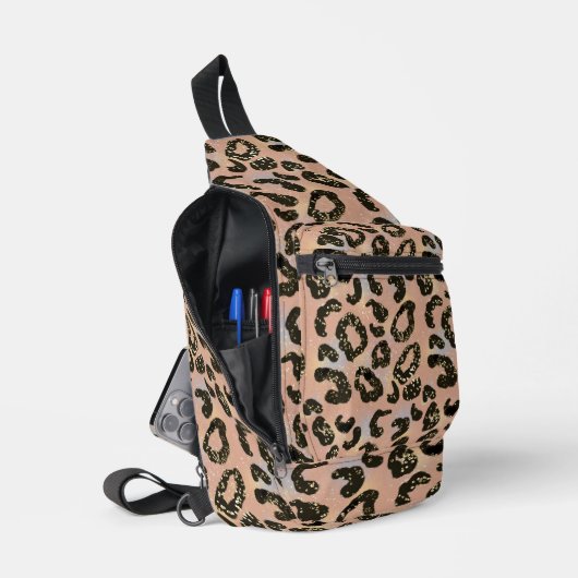 Glitzer Leopard Print Crossbody Sling Bag (Offen)