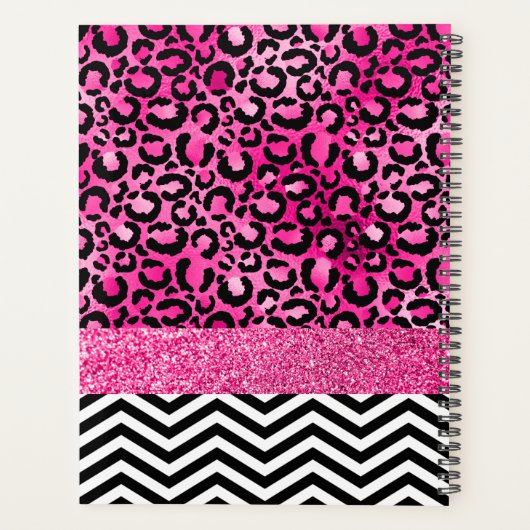 Glitzer Leopard Print Monogram, Hot Pink Imitats Planer (Rückseite)