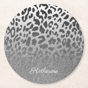 Glitzer Leopard Print Runder Pappuntersetzer