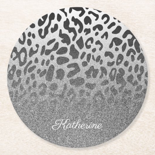 Glitzer Leopard Print Runder Pappuntersetzer (Vorderseite)