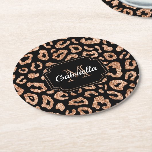 Glitzer Leopard Print Runder Pappuntersetzer (Angewinkelt)