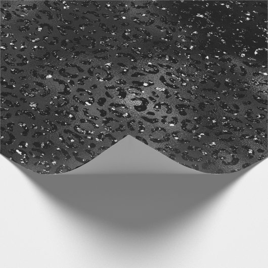 Glitzer Leopard Print, Schwarze Imitate Geschenkpapier (Ecke)