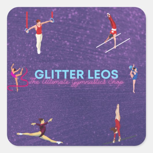Glitzer Leo's - The Ultimate Gymnastics Shop Quadratischer Aufkleber (Vorderseite)