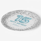 Glitzer Light Blue Happy 15. Geburtstag Pappteller (Schrägansicht)