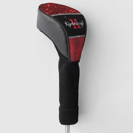 Glitzer Lights Monogram Name in Deep Red Imitats Golf Headcover (angewinkelt)