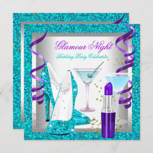 Glitzer Lila Aquamariner Glamour Night Martini Par Einladung