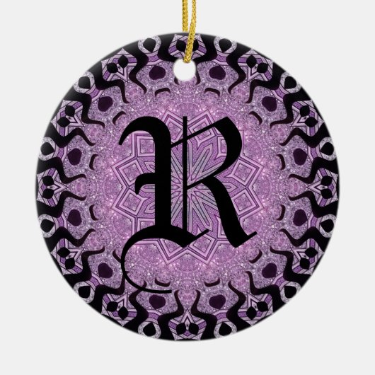 Glitzer Lila Black Tribal Monogramm Keramik Ornament (Vorne)