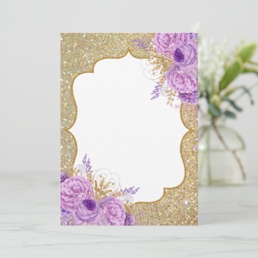 Glitzer Lila Blank Einladung (Stehend Vorderseite)