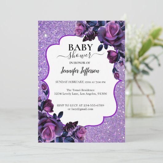 Glitzer Lila Blumendusche Einladung