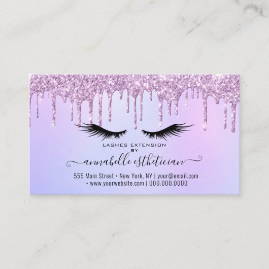 Glitzer Lila Eyelash Extension Ernennung Busin Visitenkarte (Vorderseite)
