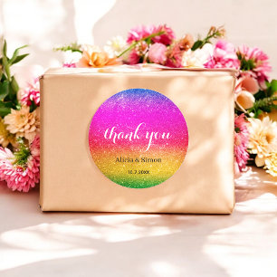 Glitzer Lila Gelb Hochzeit Regenbogen Glanz   Runder Aufkleber