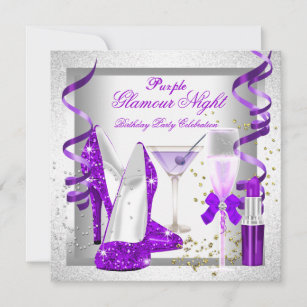 Glitzer Lila Glamour Night Champagne Silberschuh Einladung