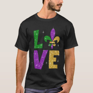 Glitzer Lila Gold Liebe Letter Mardi Gras Festiva T-Shirt