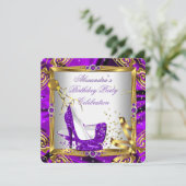 Glitzer Lila High Heel Schuhe Gold Weiße Seide Einladung (Stehend Vorderseite)