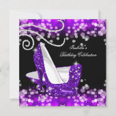 Glitzer Lila High Heels Diamonds Geburtstag Einladung (Vorderseite)
