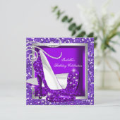 Glitzer Lila hohe Hefe jedes Party Einladung (Stehend Vorderseite)