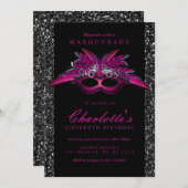 Glitzer, Lila Masquerade-Party Einladungen (Vorne/Hinten)