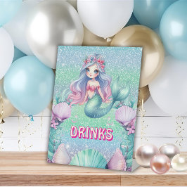 Glitzer Lila Meerjungfrau Geburtstagsgetränke Sockelschild