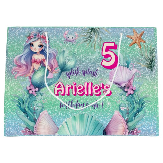 Glitzer Lila Mermaid Geburtstag Große Geschenktüte (Vorderseite)