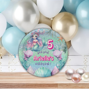 Glitzer Lila Mermaid Geburtstag Pappteller