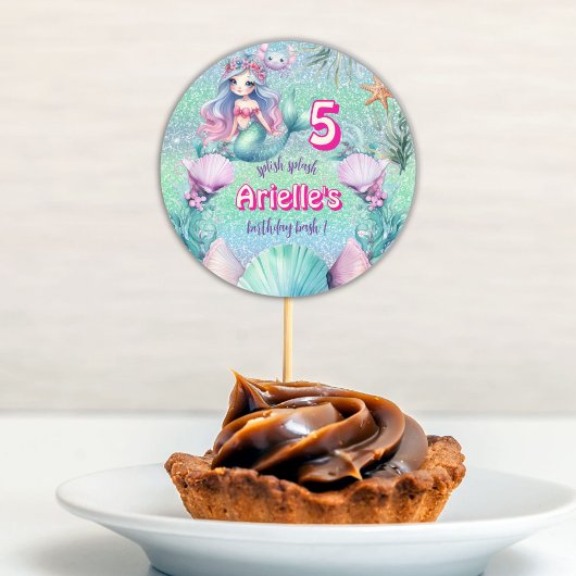 Glitzer Lila Mermaid Geburtstag Runder Aufkleber