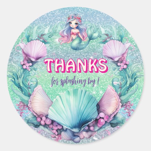 Glitzer Lila Mermaid Geburtstag Runder Aufkleber (Vorderseite)
