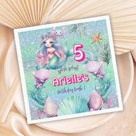 Glitzer Lila Mermaid Geburtstag Serviette