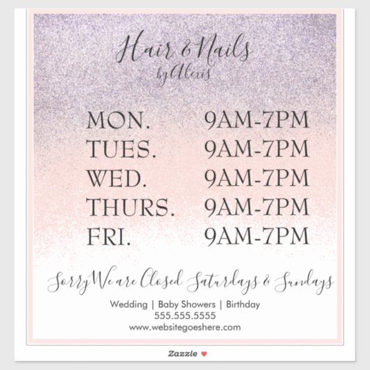 Glitzer Lila Pink Salon Business Signaturaufkleber Aufkleber (Blatt)