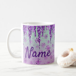 Glitzer Lila Schneeflocken Design Kaffeebecher Tas Kaffeetasse