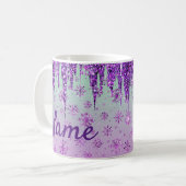 Glitzer Lila Schneeflocken Design Kaffeebecher Tas Kaffeetasse (Vorderseite Links)