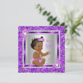 Glitzer Lila Silver Baby Shower Girl Ethnic Einladung (Stehend Vorderseite)
