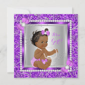Glitzer Lila Silver Baby Shower Girl Ethnic Einladung (Vorderseite)