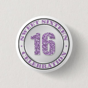 Glitzer Lila Sweet 16 Celebration Buttons