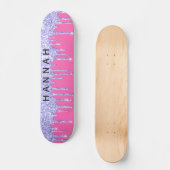 Glitzer Lila Tropfen Personalisiert Hot Pink Skateboard (Vorderseite)