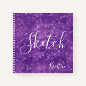 Glitzer Lila White Script Ihr Name Sketchbook Notizblock (Vorderseite)