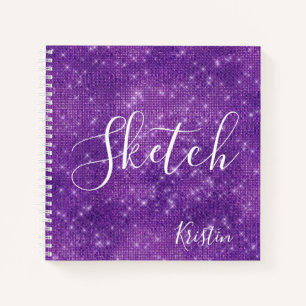 Glitzer Lila White Script Ihr Name Sketchbook Notizblock