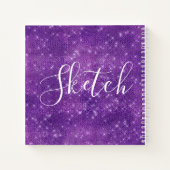 Glitzer Lila White Script Ihr Name Sketchbook Notizblock (Rückseite)