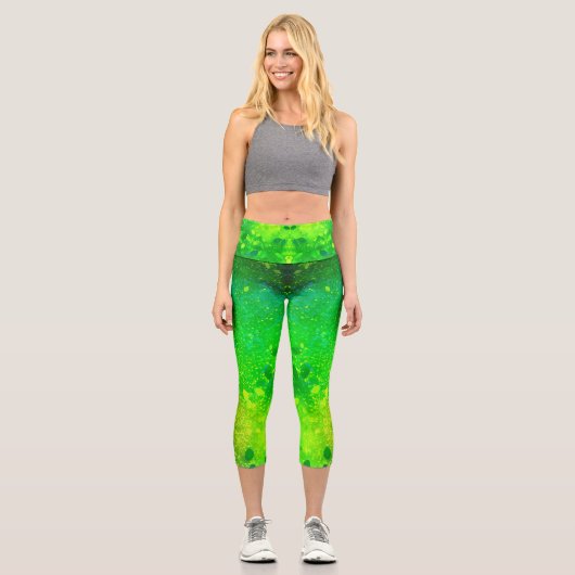 Glitzer Lime Green Capri Leggings (Vorderseite)
