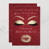 Glitzer Lips Glitzer Brautparty Rotes Gold Makeup Einladung (Vorne/Hinten)