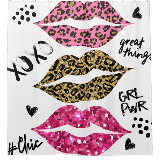 Glitzer Lips: modische Leopard-Printwerbung Duschvorhang (Vorderseite)