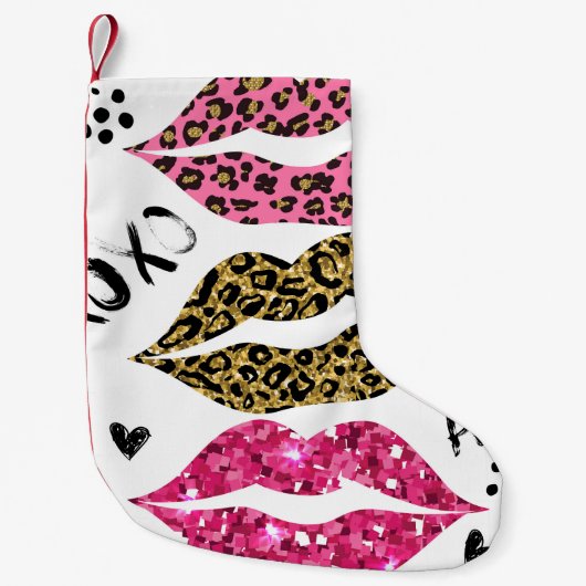 Glitzer Lips: modische Leopard-Printwerbung Kleiner Weihnachtsstrumpf (Vorderseite)